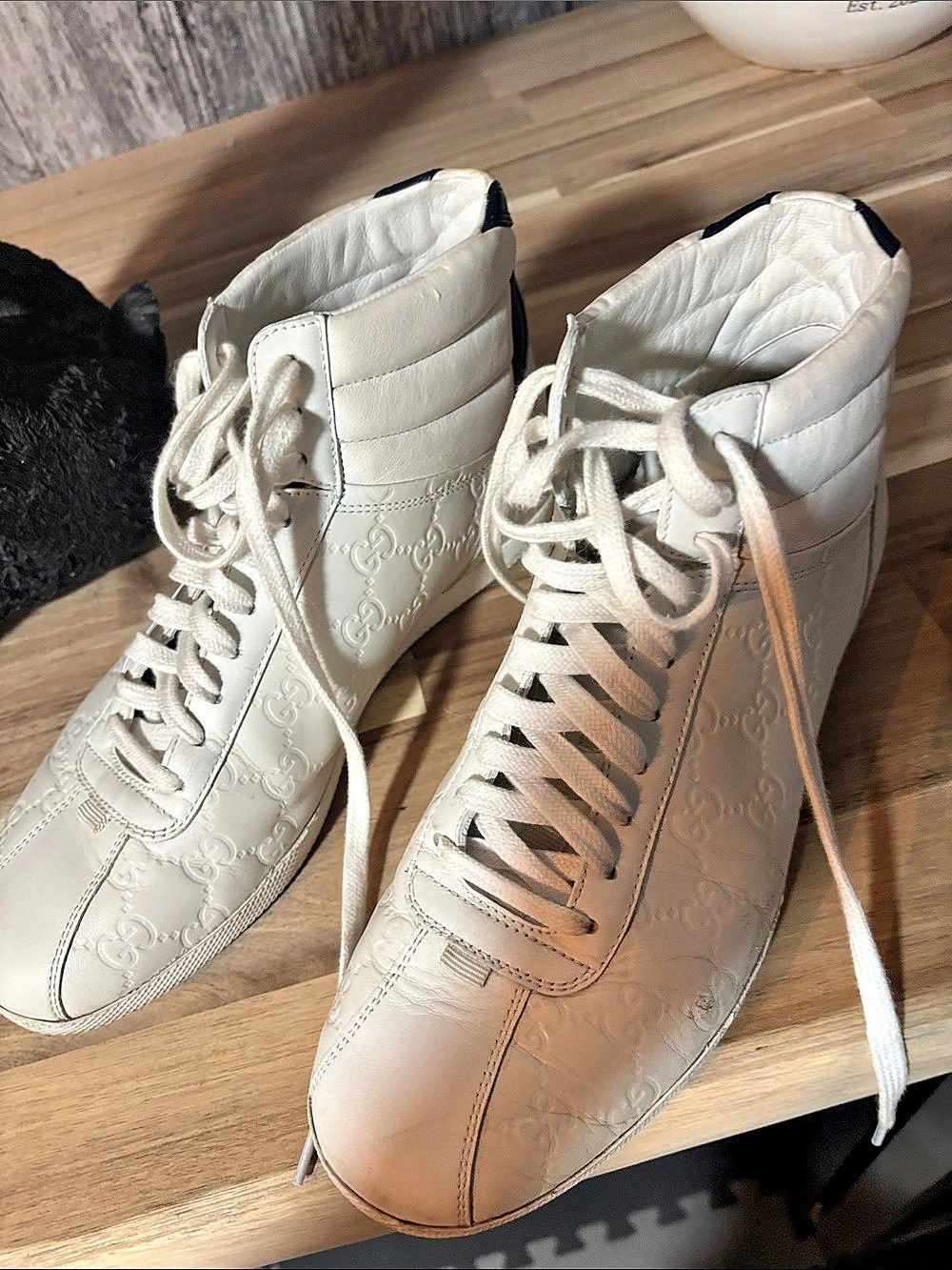 Gucci GG Embossed High-Top Sneaker Sneakers in White & Blue